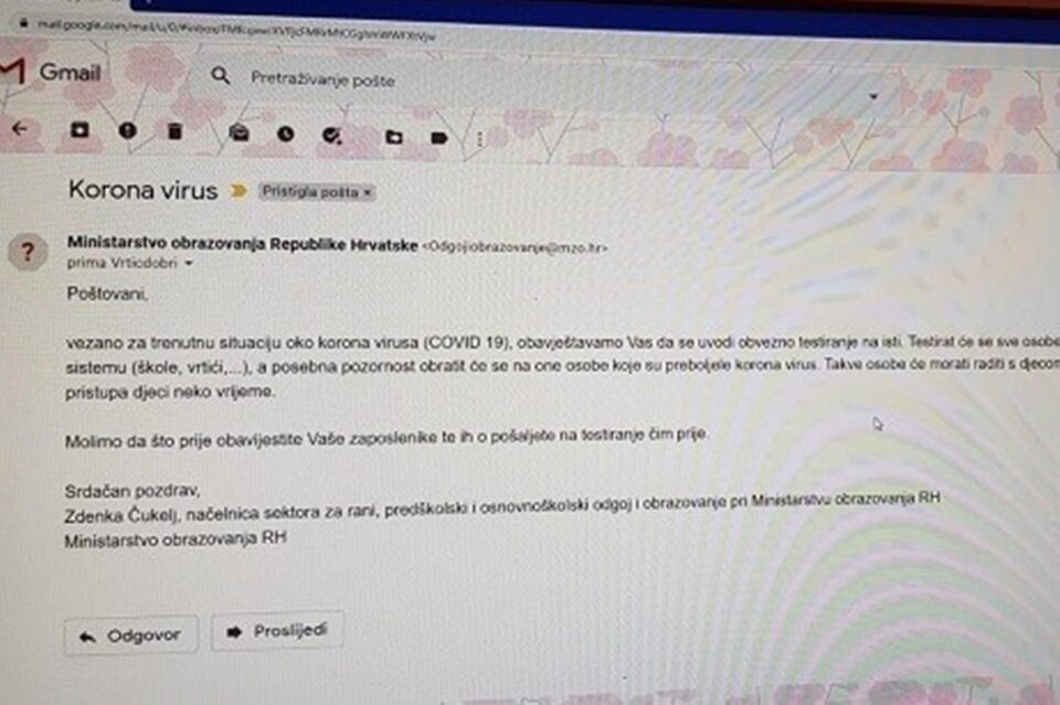 lazni mail ministarstvo obrazovanja