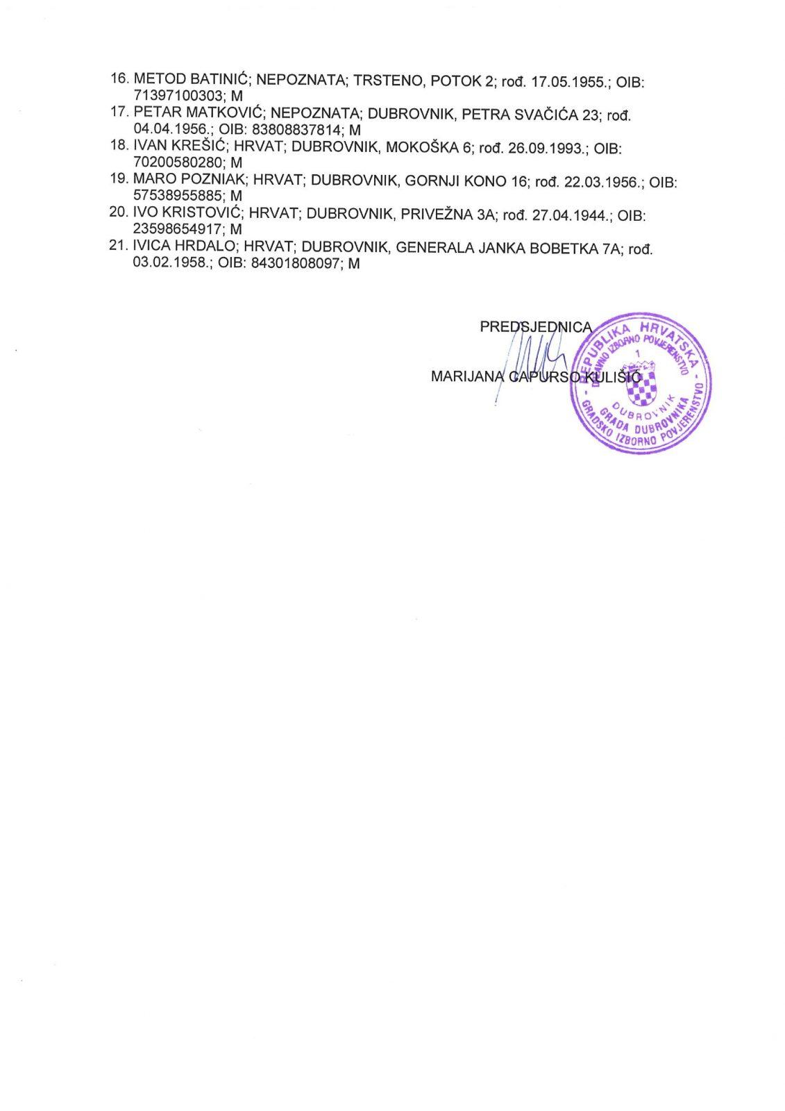 Kandidacijske liste za izbor clanova Gradskog vijeca Grada Dubrovnika page 002