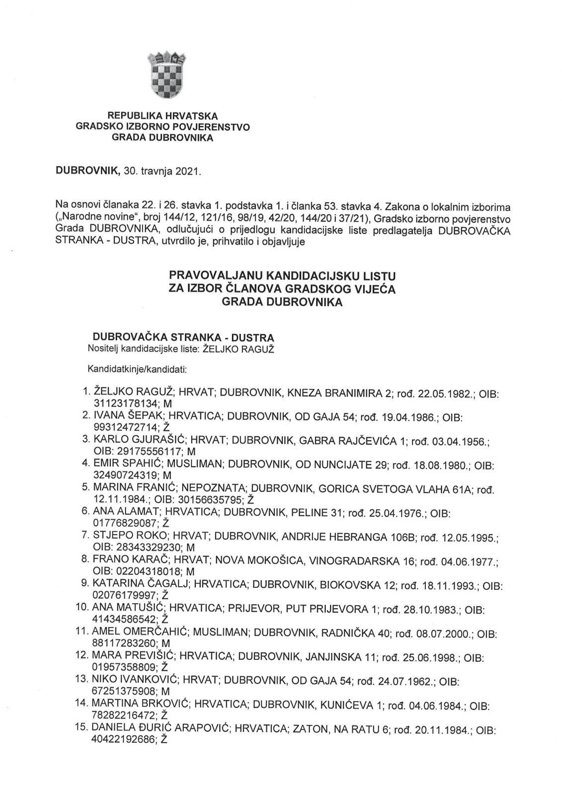 Kandidacijske liste za izbor clanova Gradskog vijeca Grada Dubrovnika page 003