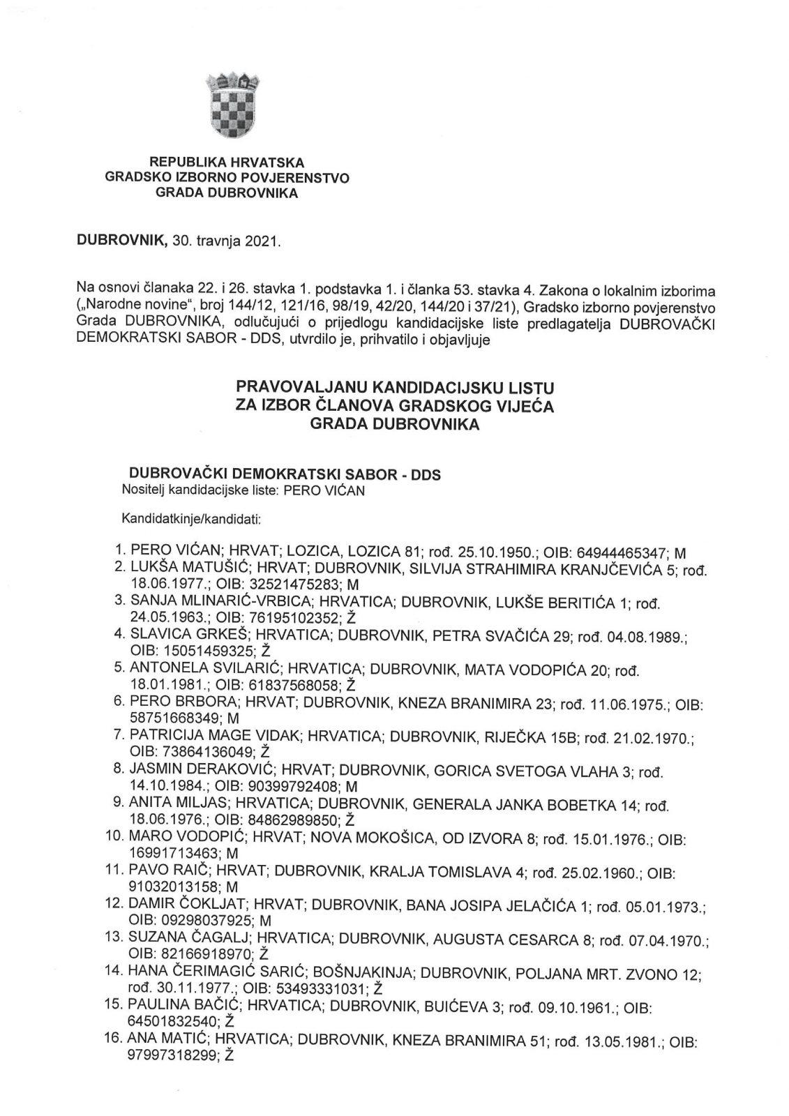 Kandidacijske liste za izbor clanova Gradskog vijeca Grada Dubrovnika page 005