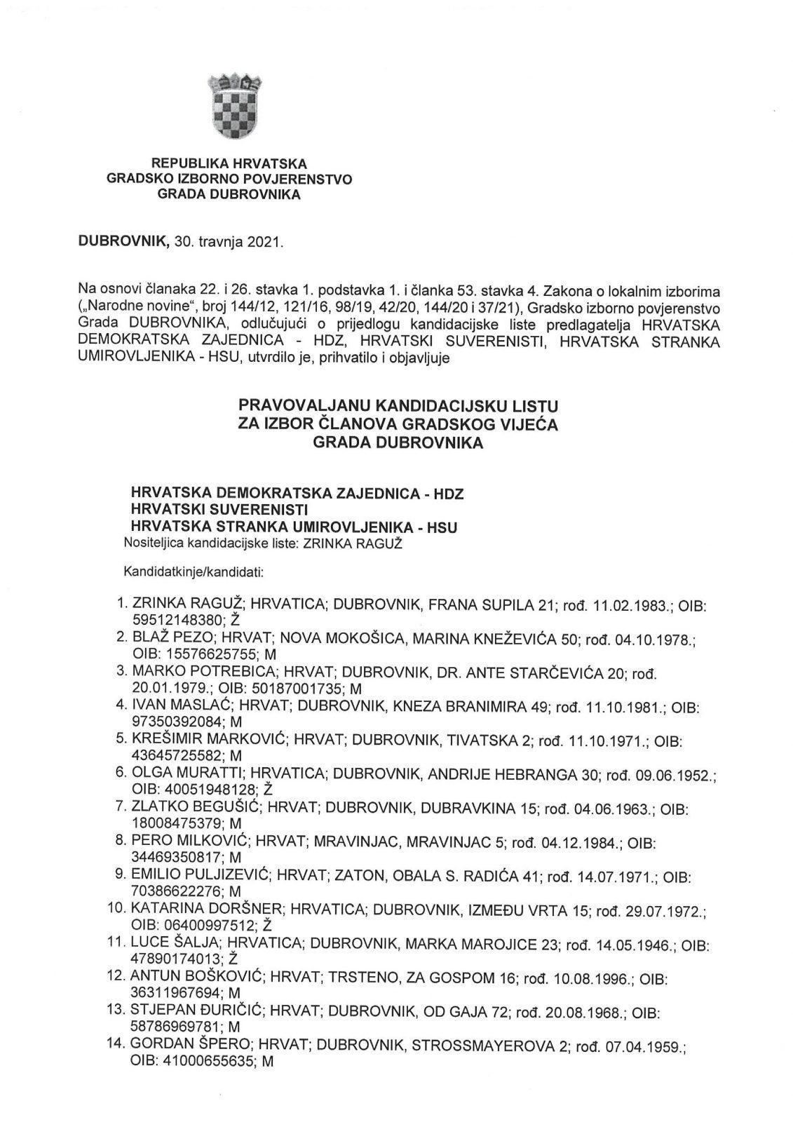 Kandidacijske liste za izbor clanova Gradskog vijeca Grada Dubrovnika page 007