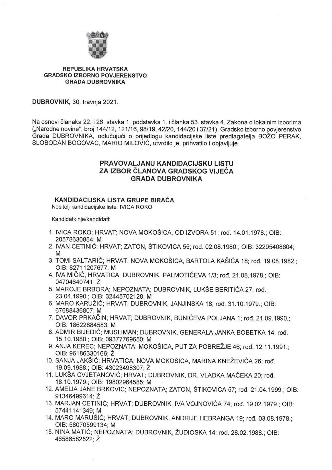 Kandidacijske liste za izbor clanova Gradskog vijeca Grada Dubrovnika page 013