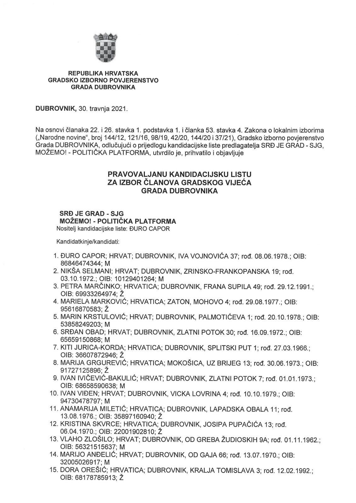 Kandidacijske liste za izbor clanova Gradskog vijeca Grada Dubrovnika page 017