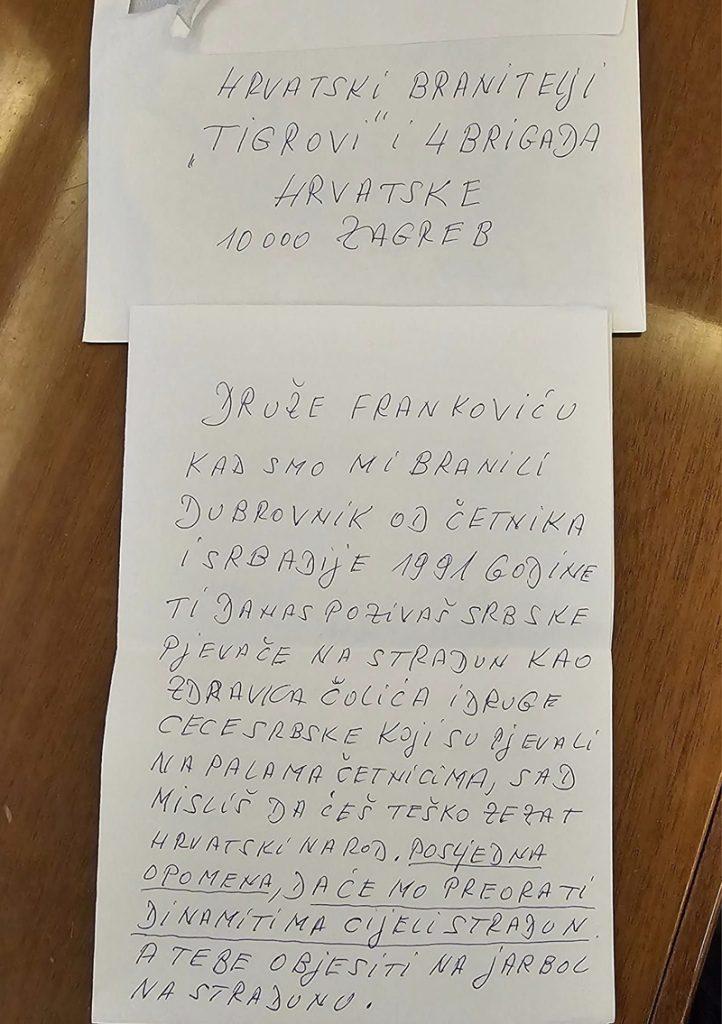 frankovic prijetece pismo