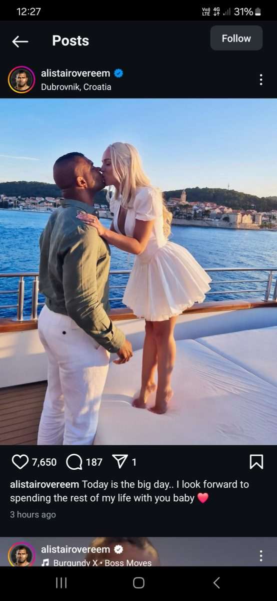 Alistair Overeem i zaručnica Sophie uživaju na jahti kod Korčule 1 Screenshot 20250525 122738 Instagram