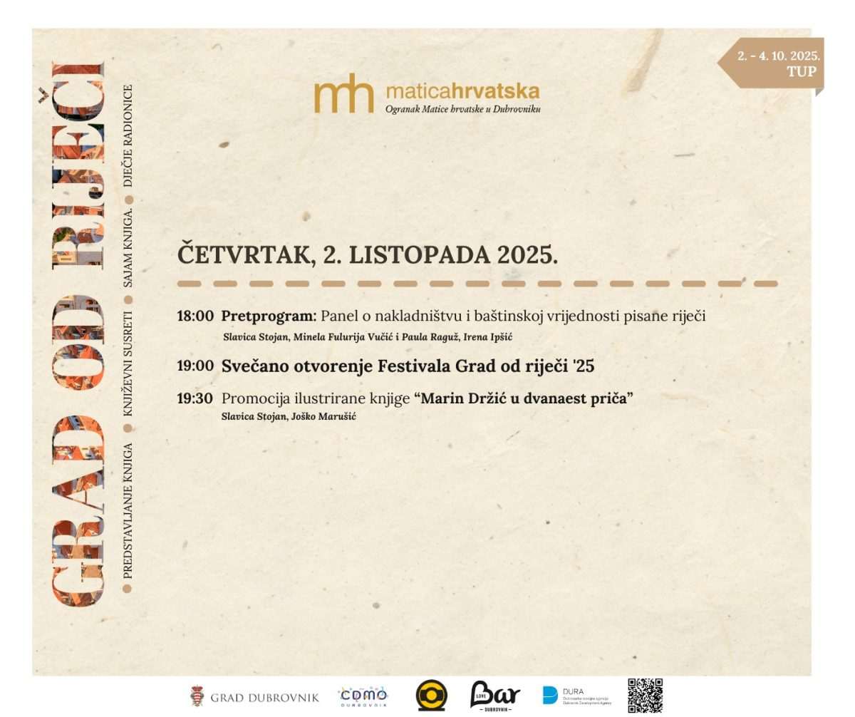 Festival 'Grad od riječi' ponovno u Dubrovniku: Književna i kulturna proslava 70 godina časopisa Dubrovnik 1 program matica hrvatska grad od rijeci