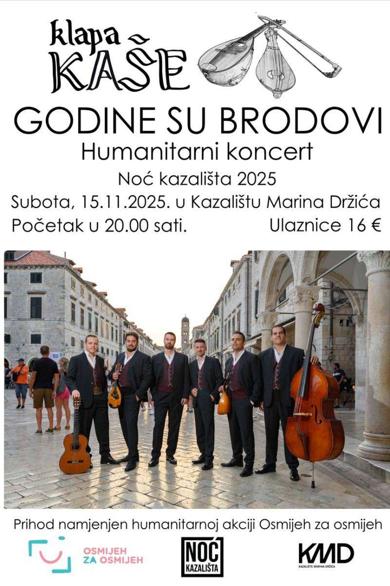 U SUBOTU Humanitarni koncert klape Kaše 'Godine su brodovi' za djevojčicu Gabrielu 1 Plakat humanitarni koncert