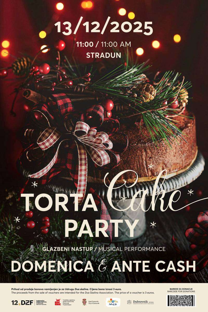 U SUBOTU TORTA PARTY Uživajte u slatkim delicijama i podržite udrugu Dva skalina! 1 Torta Party 2025
