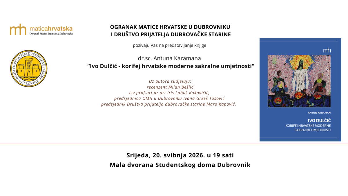Antun Karaman prvi put objedinjuje građu o sakralnom stvaralaštvu Iva Dulčića 1 POZIVNICA IVO DULCIC