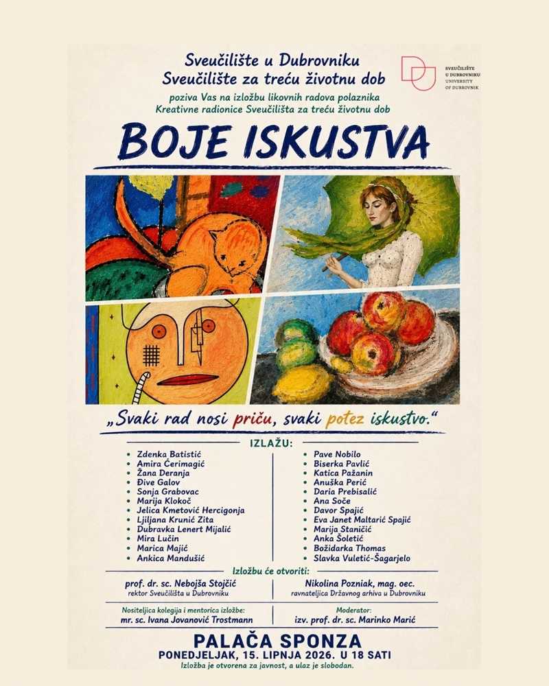 SVAKI RAD NOSI PRIČU 'Boje iskustva' otvaraju vrata kreativnosti treće dobi 1 plakat izlozba bje iskustva