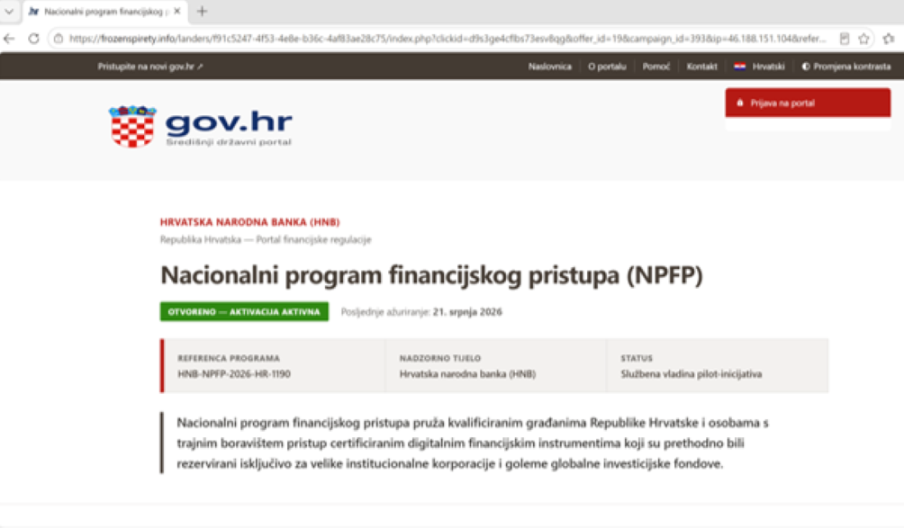 OPREZ! Lažna stranica glumi HNB, građanima nude „državni program” uz uplatu od 250 eura 1 lazna stranica